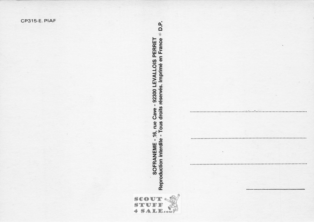 Edith Piaf Black/White French Movie Postcard, Sofraneme #CPS315