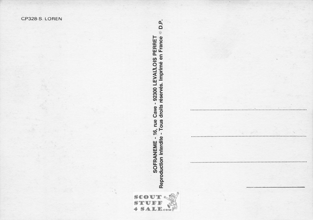 Sophia Loren Black/White French Movie Postcard, Sofraneme #CPS328