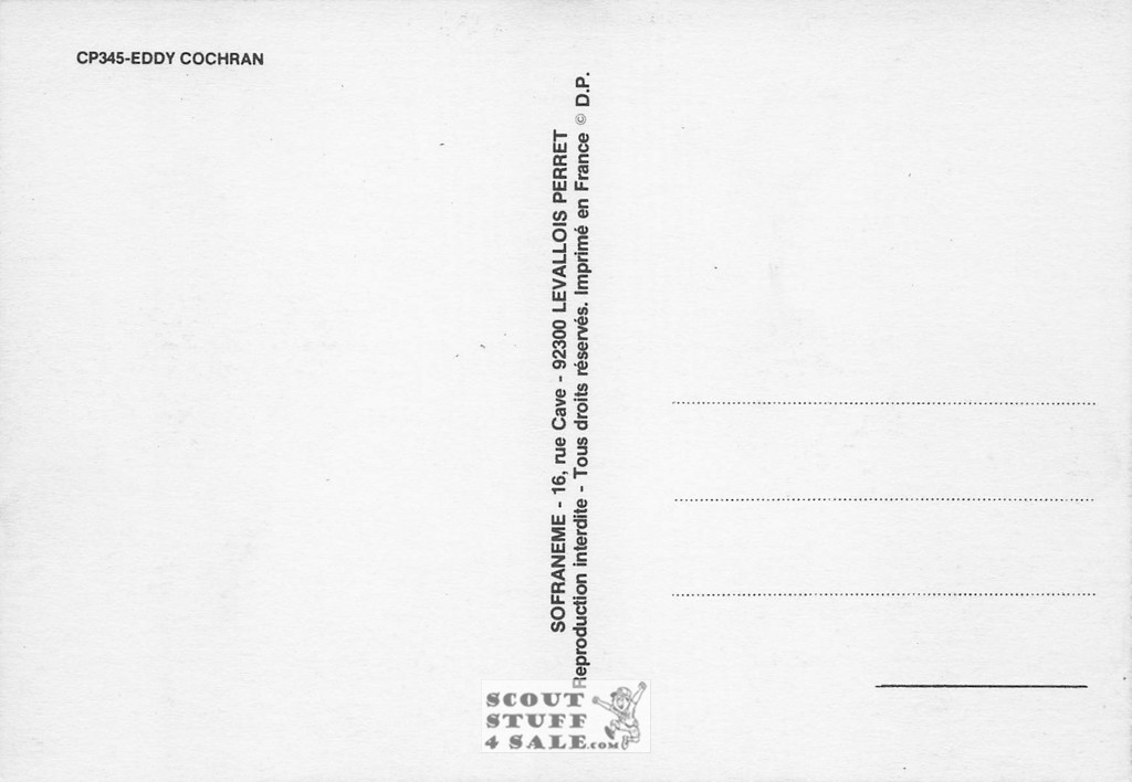 Eddy Cochran Black/White French Movie Postcard, Sofraneme #CPS345