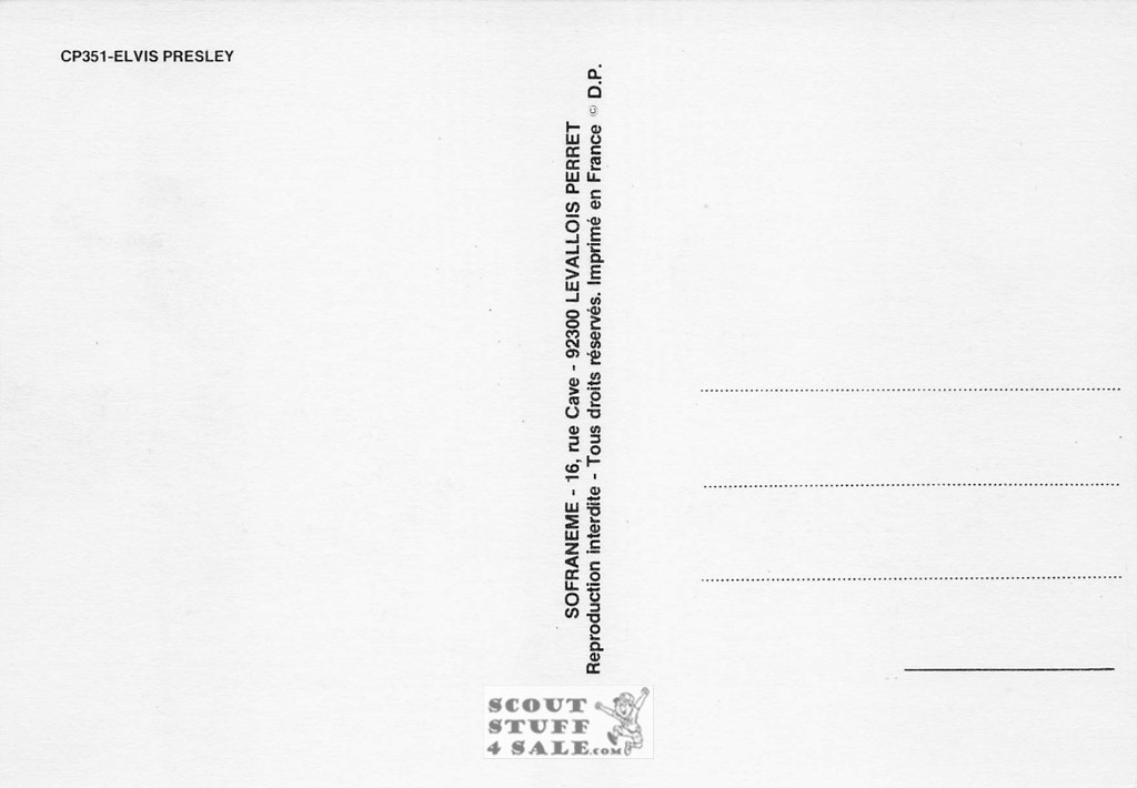 Elvis Presley Black/White French Movie Postcard, Sofraneme #CPS351