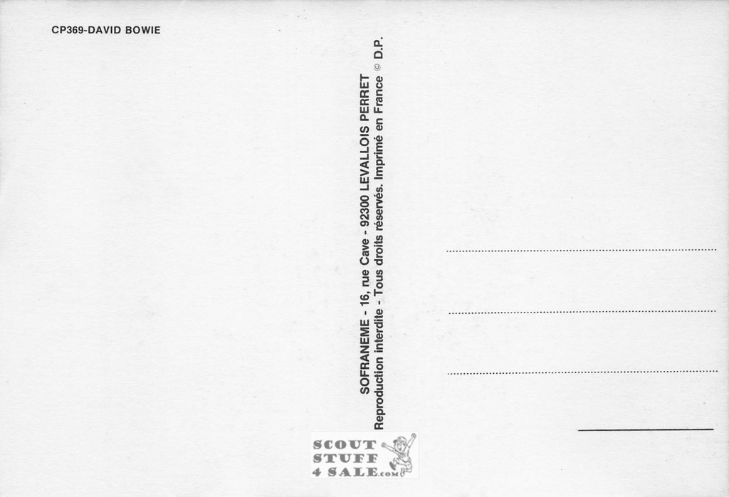 David Bowie Black/White French Movie Postcard, Sofraneme #CPS369