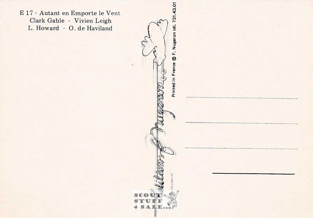 Gone With the Wind French Movie Poster Postcard, Editions Nugeron #E17