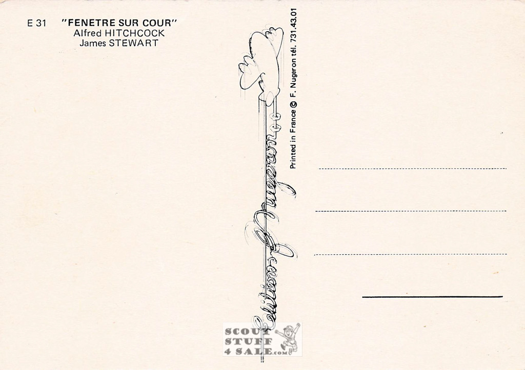 Rear Window French Movie Poster Postcard, Jimmy Stewart, Editions Nugeron #E31