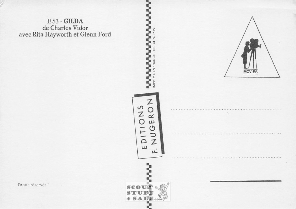 Gilda French Movie Poster Postcard, Rita Hayworth, Editions Nugeron #E53