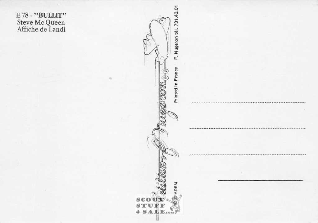 Bullet French Movie Poster Postcard, Steve McQueen, Editions Nugeron #E78