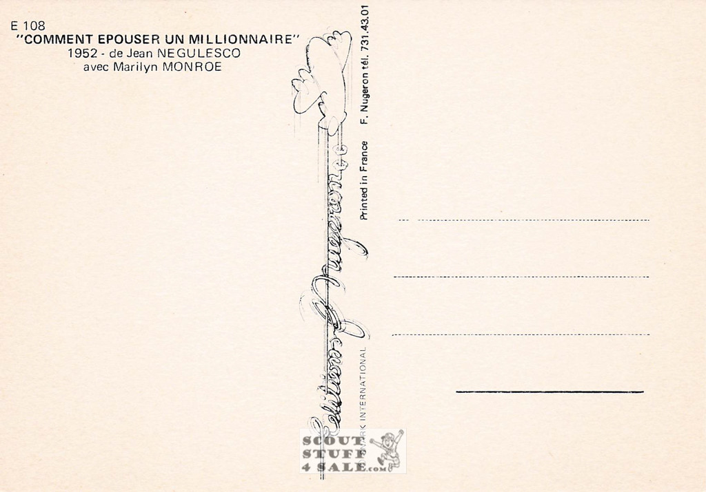 Marilyn Monroe in How to Marry a Millionaire French Movie Postcard, Nugeron #E108