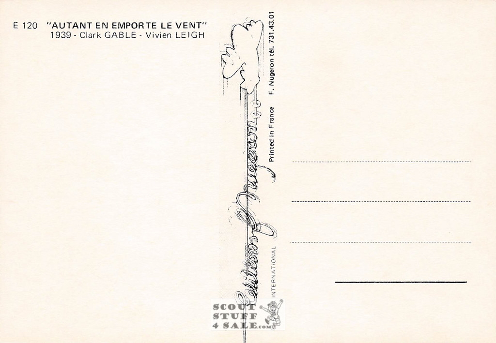 Gable-Leigh in Gone with the Wind French Movie Postcard, Editions Nugeron #E120