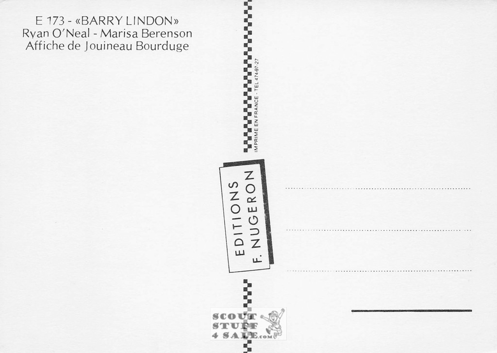 Barry Lyndon French Movie Poster Postcard, Ryan O'Neal, Editions Nugeron #E173