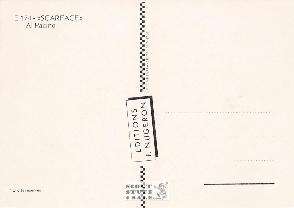 Scarface French Movie Poster Postcard, Al Pacino, Editions Nugeron #E174