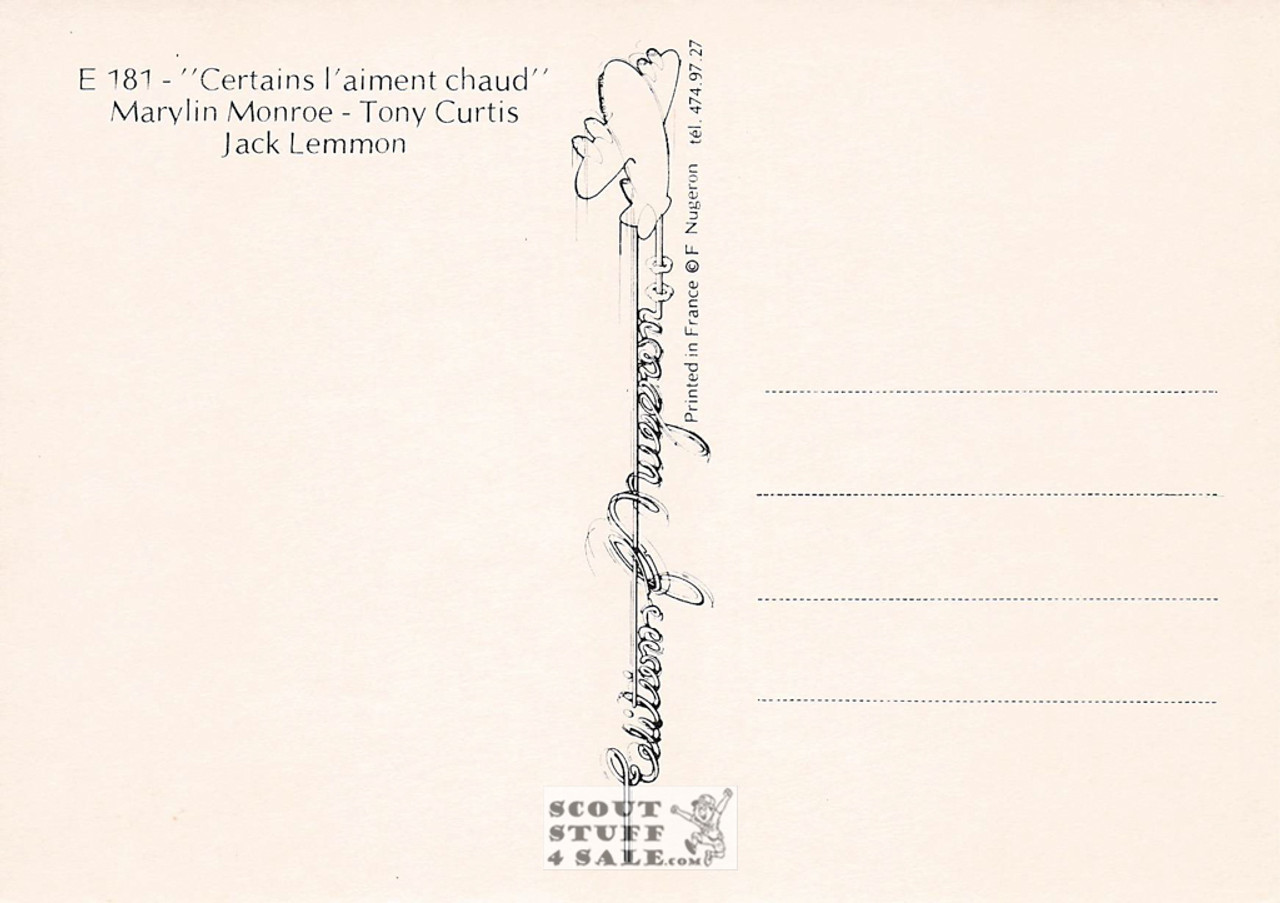 Some Like it Hot French Movie Poster Postcard, Monroe-Curtis-Lemmon, #E181