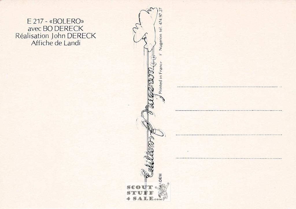 Bolero French Movie Poster Postcard, Bo Derek, Editions Nugeron #E217