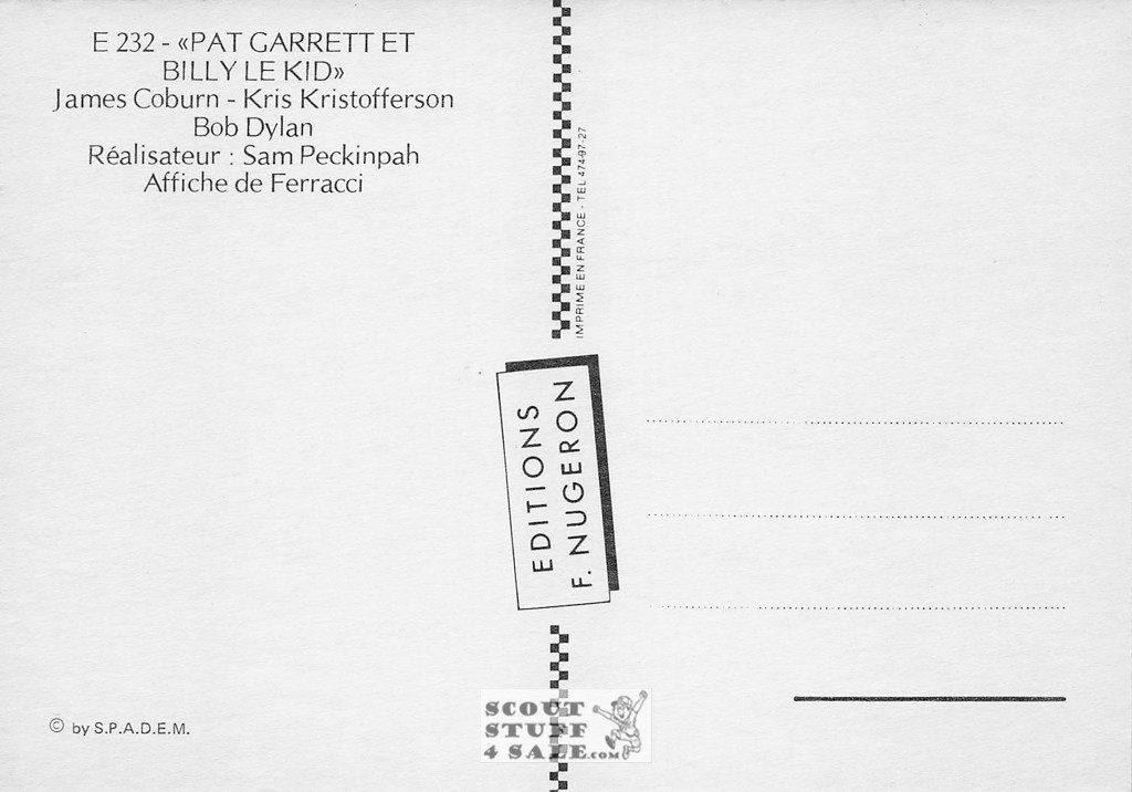 Billy the Kid French Movie Poster Postcard, Editions Nugeron #E232