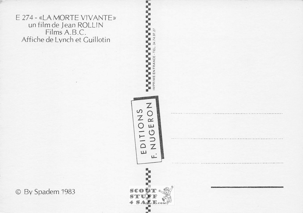 The Living Dead Girl French Movie Poster Postcard, Editions Nugeron #E274