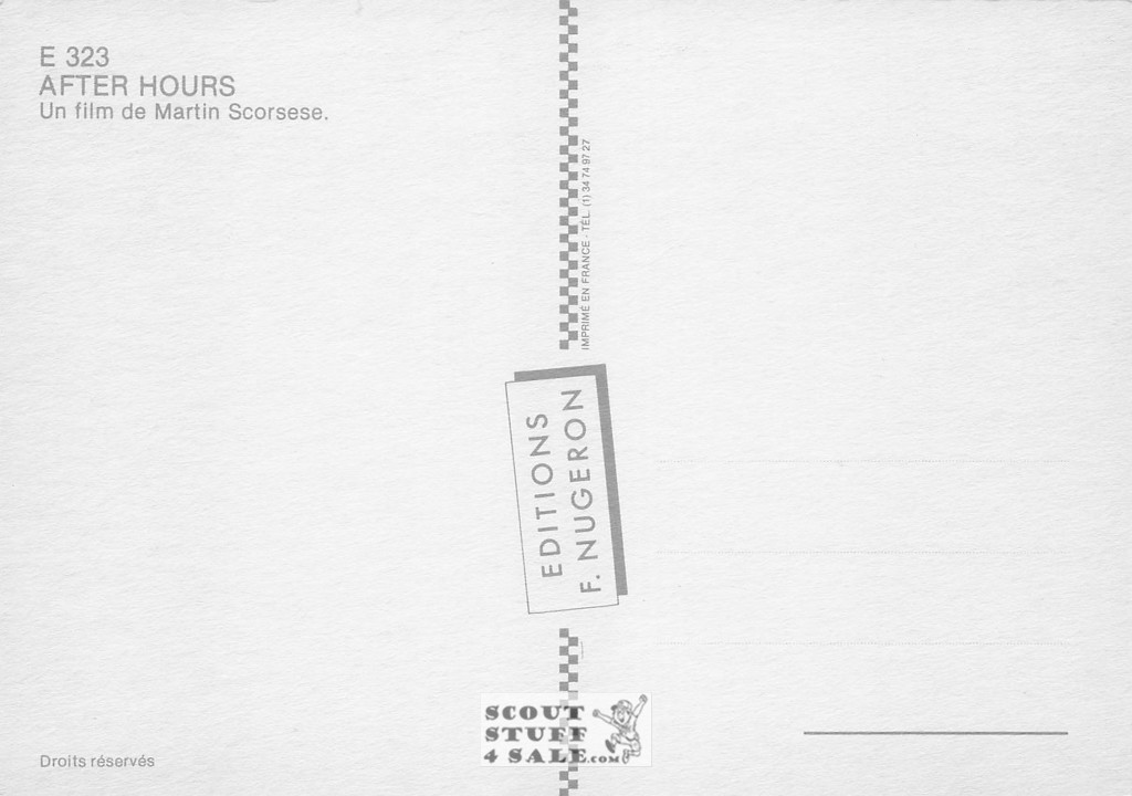 After Hours French Movie Poster Postcard, Editions Nugeron #E323