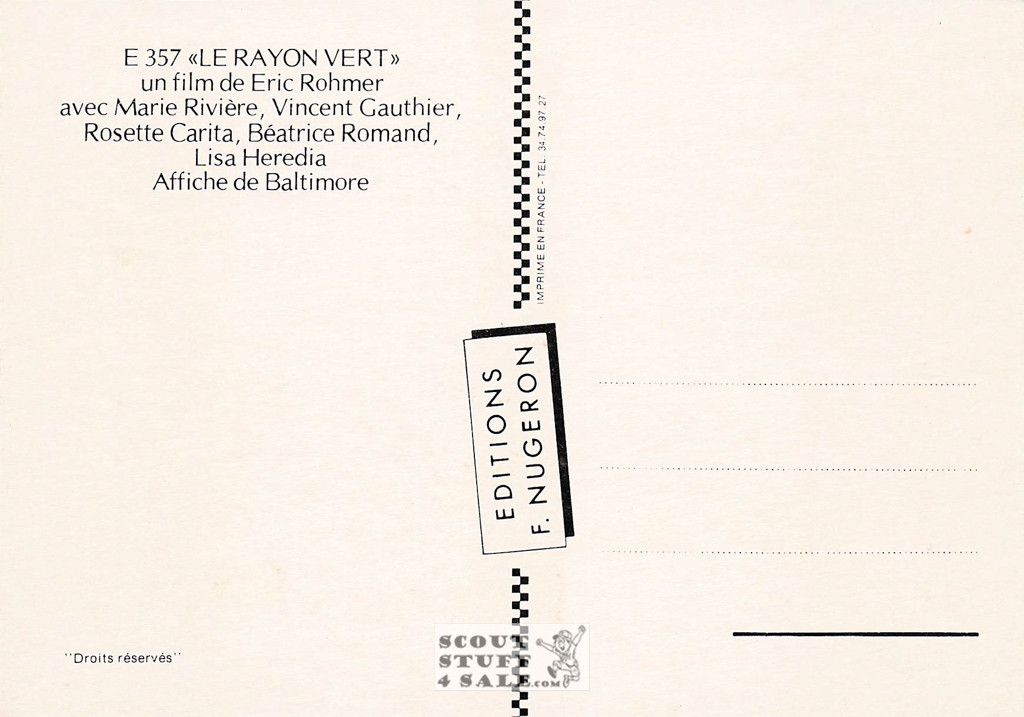 The Green Ray French Movie Poster Postcard, Editions Nugeron #E357