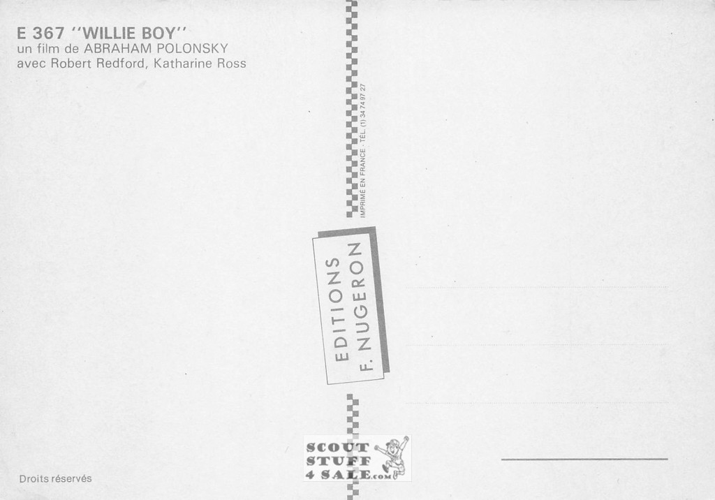 Tell Them Willie Boy is Here French Movie Poster Postcard, Nugeron #E367