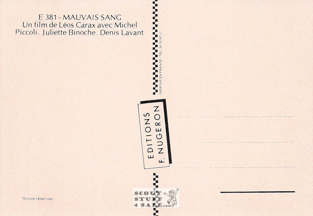 Bad Blood French Movie Poster Postcard, Editions Nugeron #E381