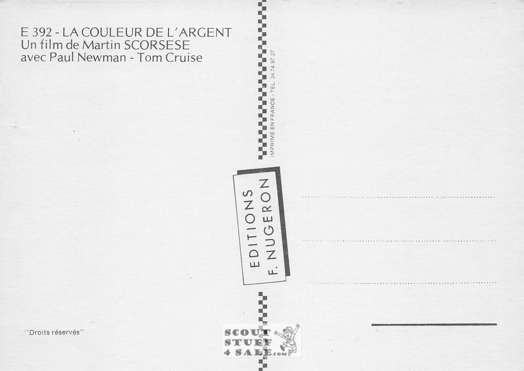 The Color of Money French Movie Poster Postcard, Cruise - Newman, #E392