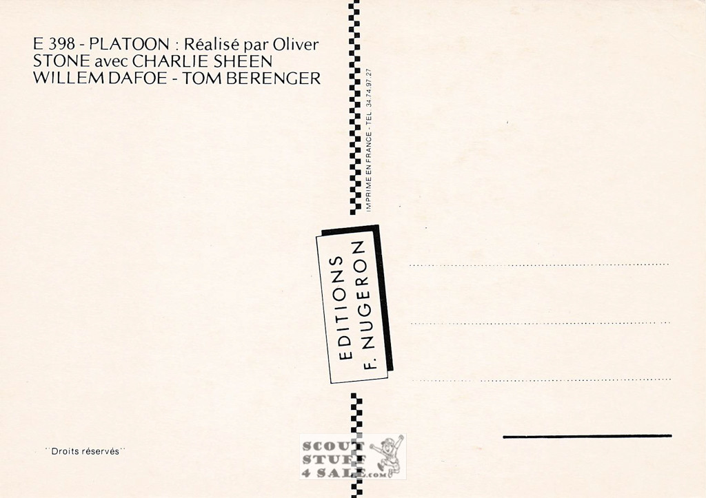 Platoon French Movie Poster Postcard, Editions Nugeron #E398