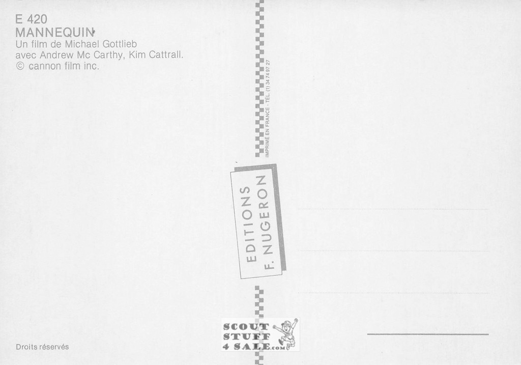 Mannequin French Movie Poster Postcard, Editions Nugeron #E420