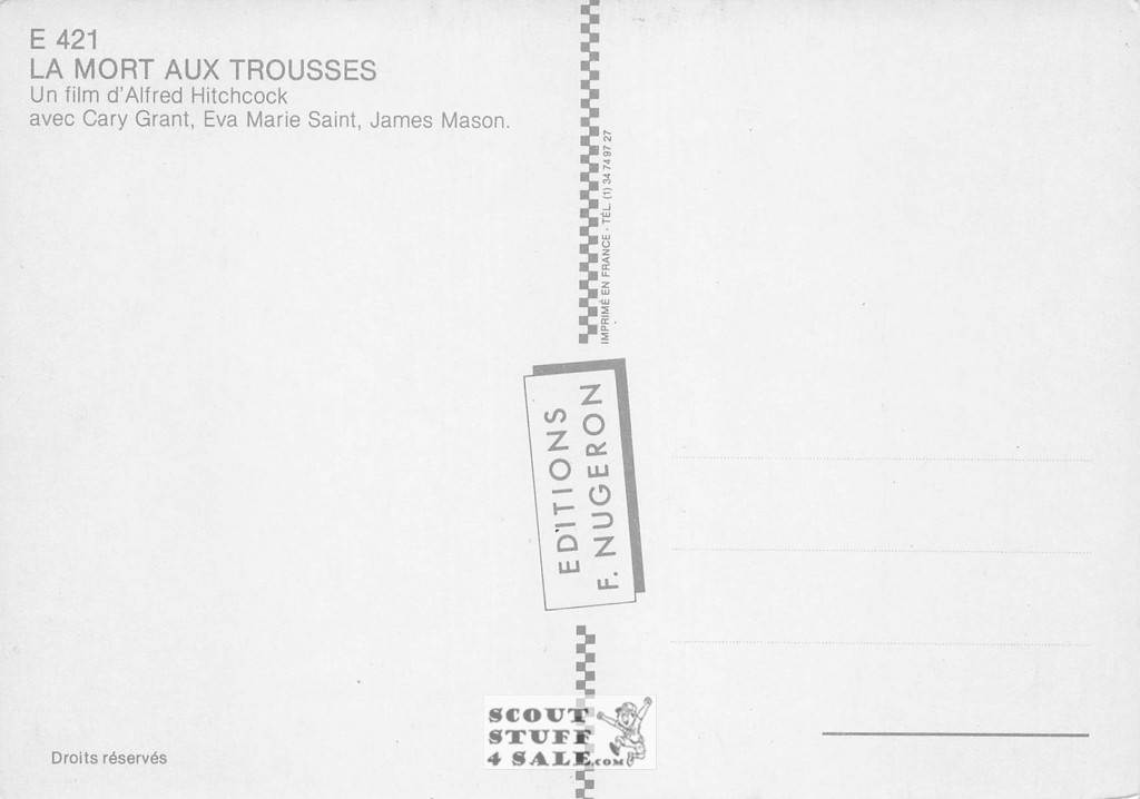 North by Northwest French Movie Poster Postcard, Hitchcock,  Nugeron #E421