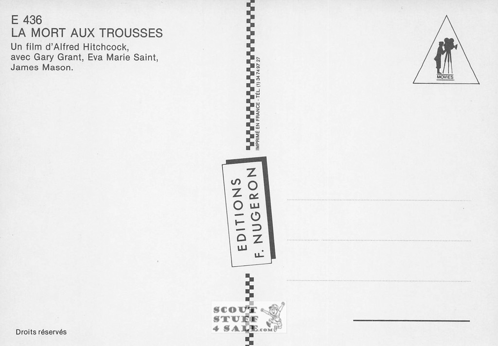 North by Northwest French Movie Poster Postcard, Hitchcock, Nugeron #E436