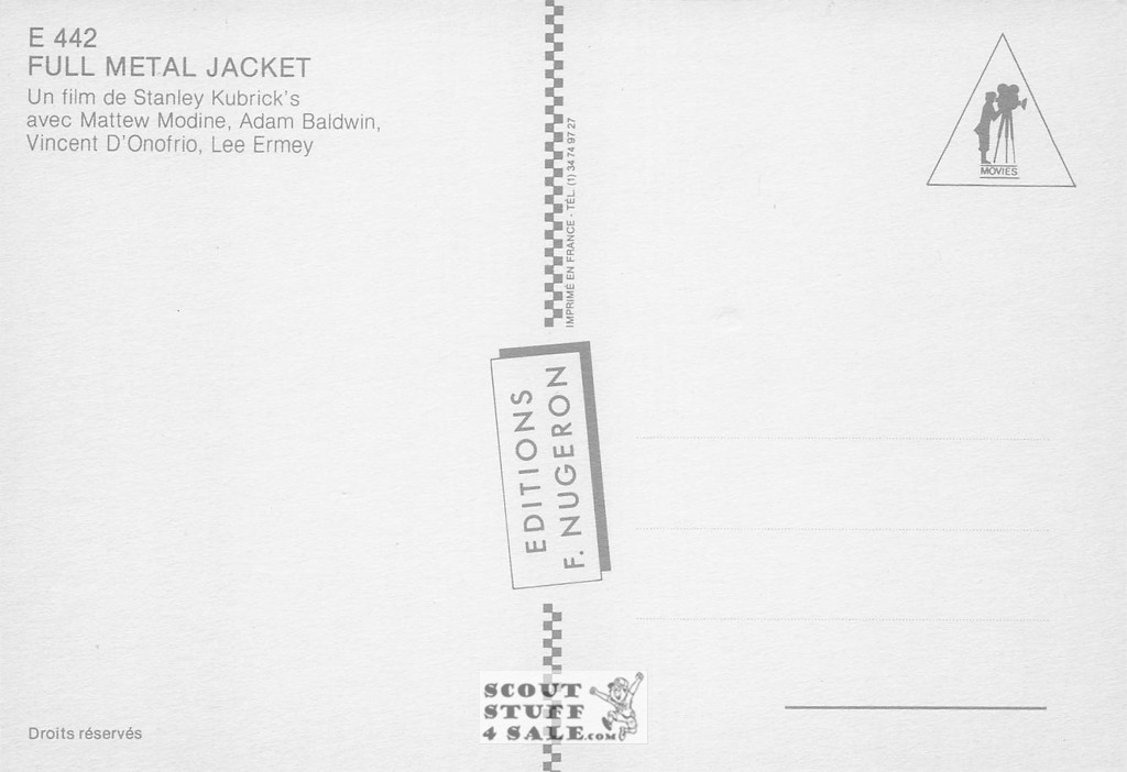 Full Metal Jacket French Movie Poster Postcard, Editions Nugeron #E442