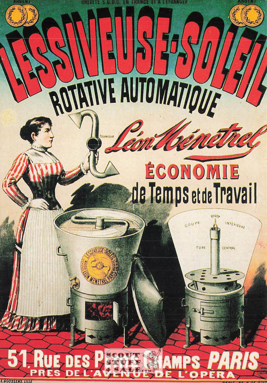 French Postcard of 1900's ad for Lessiveuse-Soleil Washing Machine, Nugeron #J11