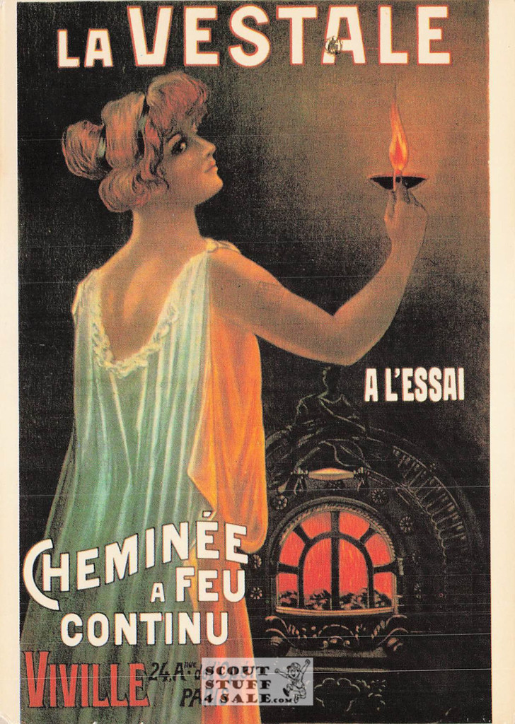 French Postcard of 1900's ad for La Vestale Fireplaces, Editions Nugeron #J37