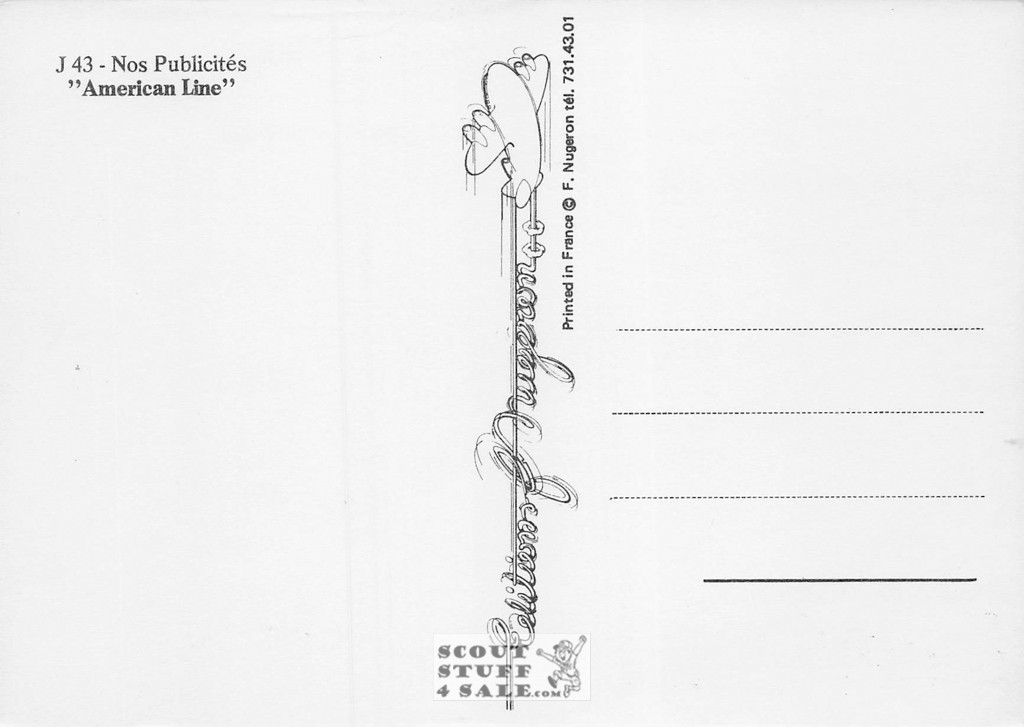 French Postcard of 1900's ad for American Line Cruise Ships, Editions Nugeron #J43