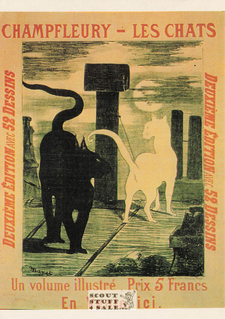 French Postcard of 1900's ad for Champfleury's Book on Cats, Ed. Nugeron #J48