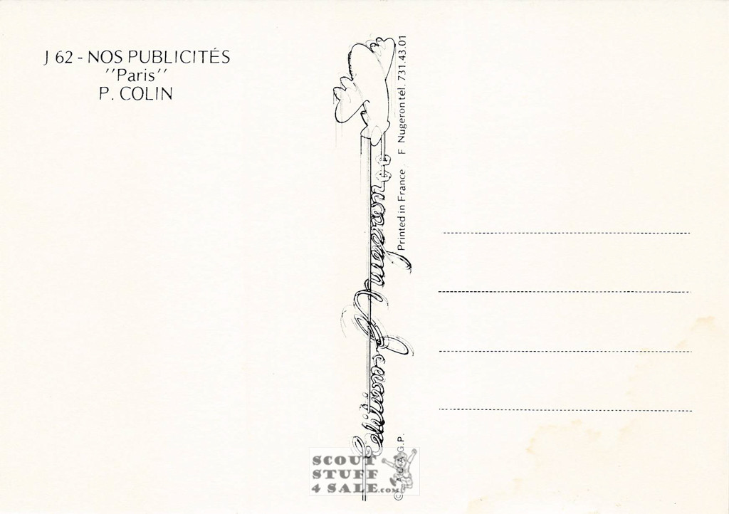 French Postcard of 1900's ad for Paris by Paul Colin, Editions Nugeron #J62