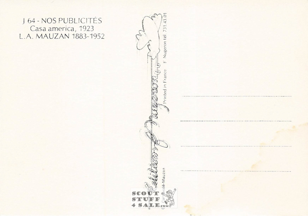 French Postcard of 1923 ad for Casa America by Mauzan, Editions Nugeron #J64