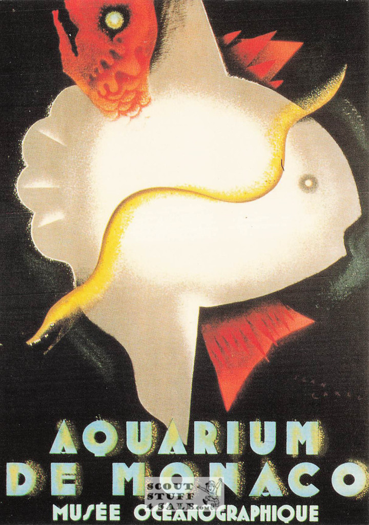 French Postcard of 1900's ad for Aquarium of Monaco by Carlu, Editions Nugeron #J76