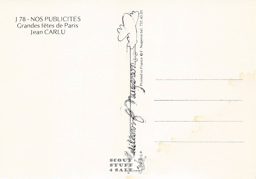 French Postcard of 1934 ad for Grandes Fetes by Carlu, Editions Nugeron #J78