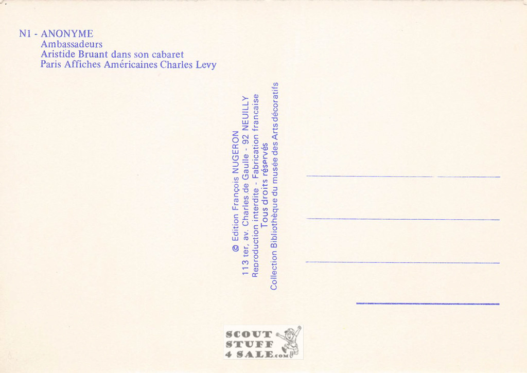 French Postcard of 1900's ad for Aristide Bruant Cabaret, Editions Nugeron #N1