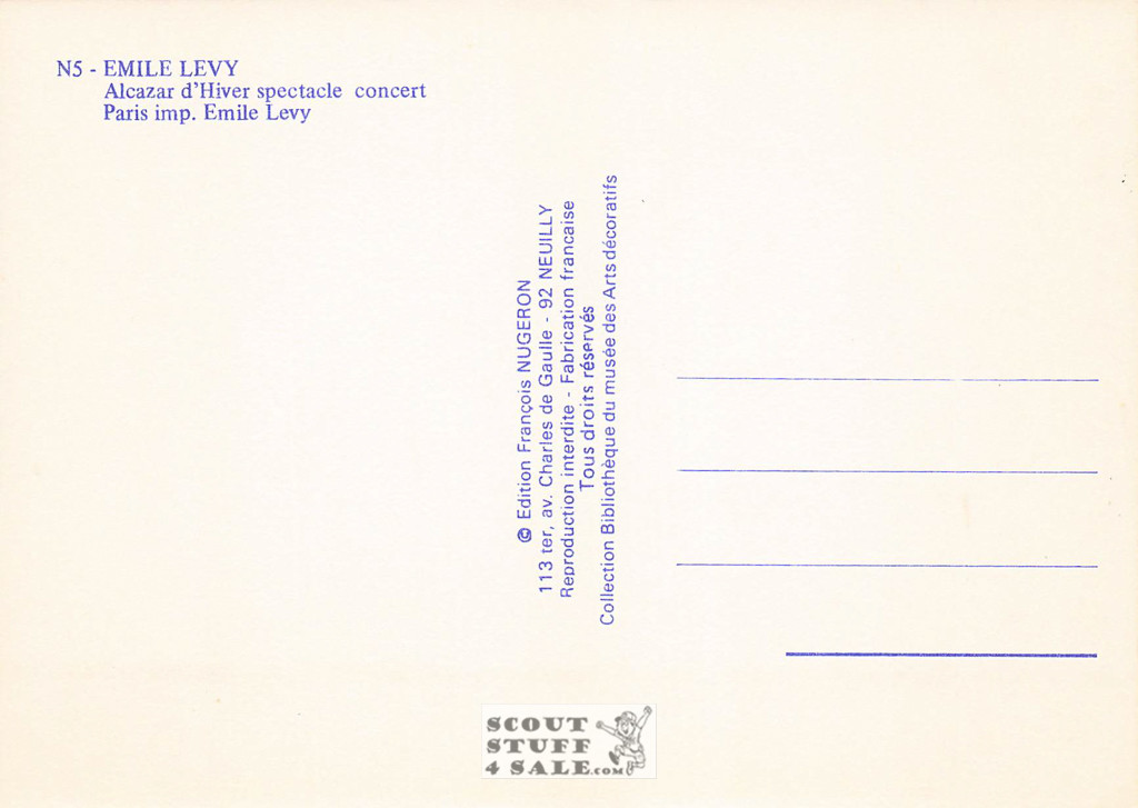 French Postcard of 1900's ad for Alcazar D' Hiver Concert, Editions Nugeron #N5