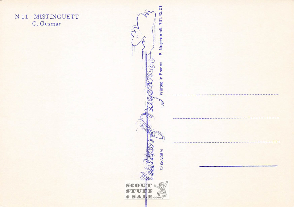 French Postcard of 1900's ad for Mistinguett by C. Gesmar, Editions Nugeron #N11