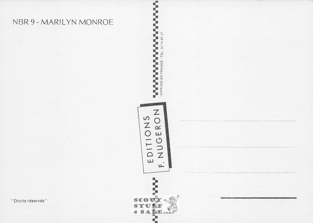 Marilyn Monroe Vintage Black/White French Postcard, Editions Nugeron #NBR9