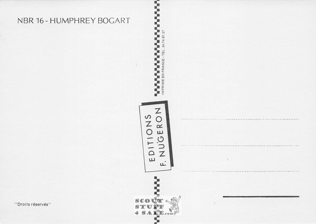 Humphrey Bogart Vintage Black/White French Postcard, Editions Nugeron #NBR16