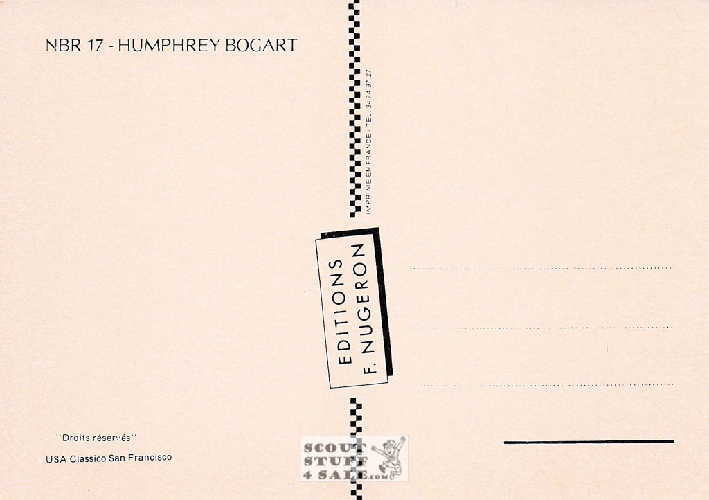 Humphrey Bogart Vintage Black/White French Postcard, Editions Nugeron #NBR17