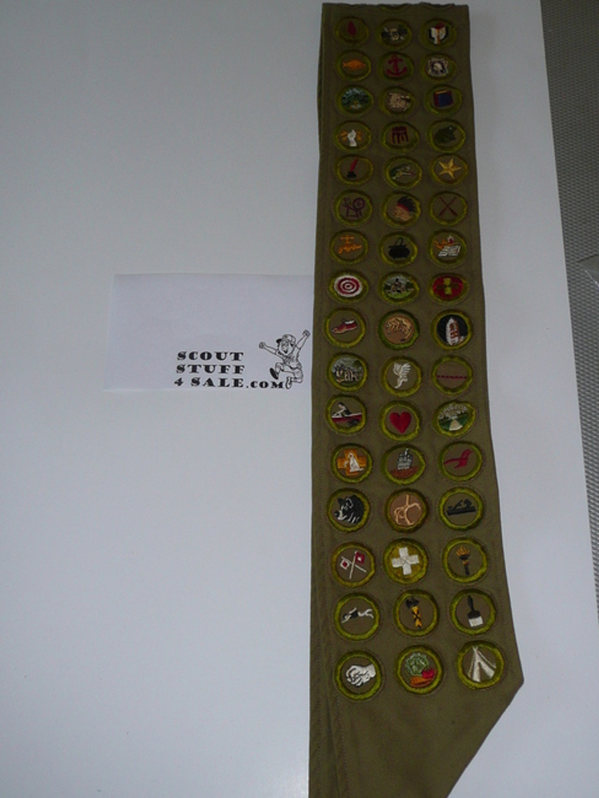 1940's Boy Scout Merit Badge Sash with 61 crimped merit badges
