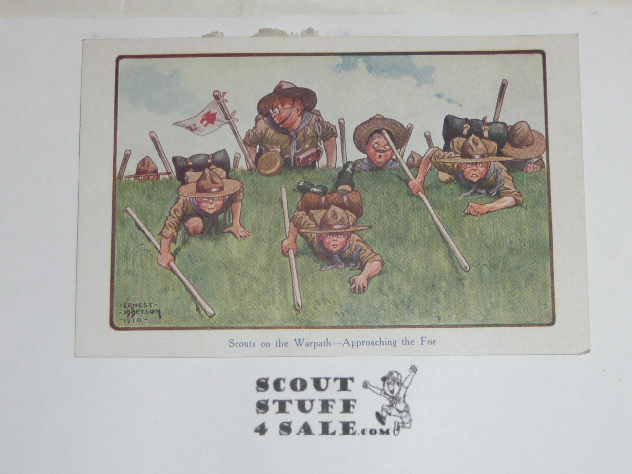 1920's British Boy Scout Postcard, Color Picture Drawn by Ernest