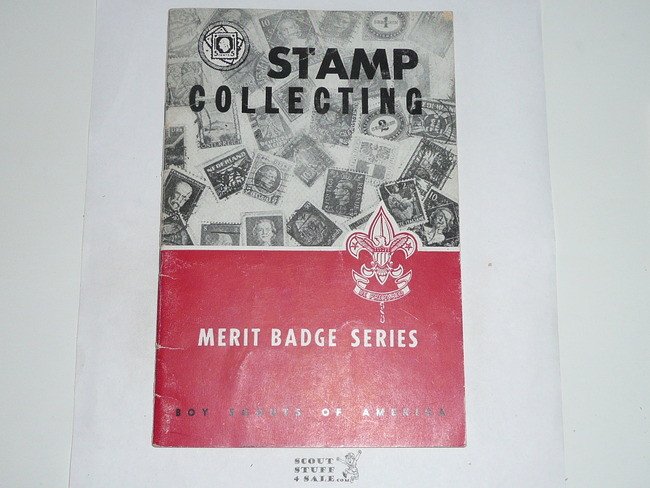 Stamp Collecting Merit Badge Pamphlet, Type 6, Picture Top Red Bottom