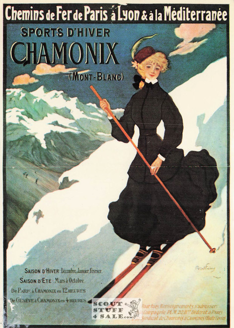 1900's French Sport Promotion Poster on Postcard, Skiing Mont-Blanc, Nugeron #S4