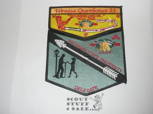 Order of the Arrow Lodge #23 Wenasa Quenhotan 2006 NOAC 2-piece Flap Patch Set, Delegate