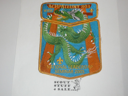 Order of the Arrow Lodge #498 Achpateuny 2005 National Leadership Seminar 2-piece Flap Patch Set, lite use