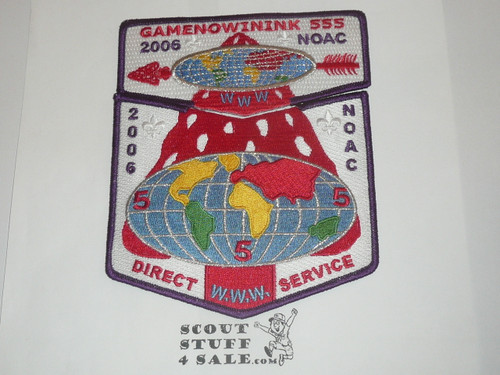 Order of the Arrow Lodge #555 Gamenowinink 2006 NOAC 2-piece Flap Patch Set, purple