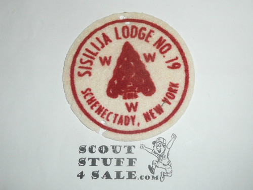 Order of the Arrow Lodge #19 Sisilija r2 Felt Round Patch, some moth nibbles