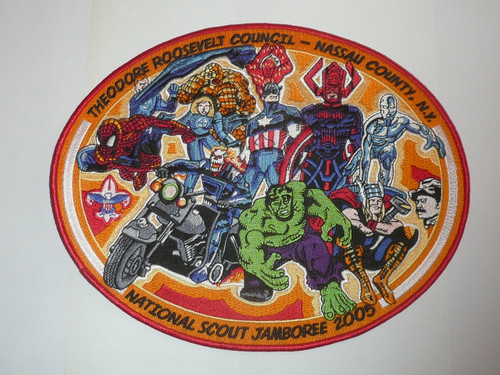 2005 Boy Scout National Jamboree JSP - Theodore Roosevelt Council, set of 7 Superheros with large Jacket patch